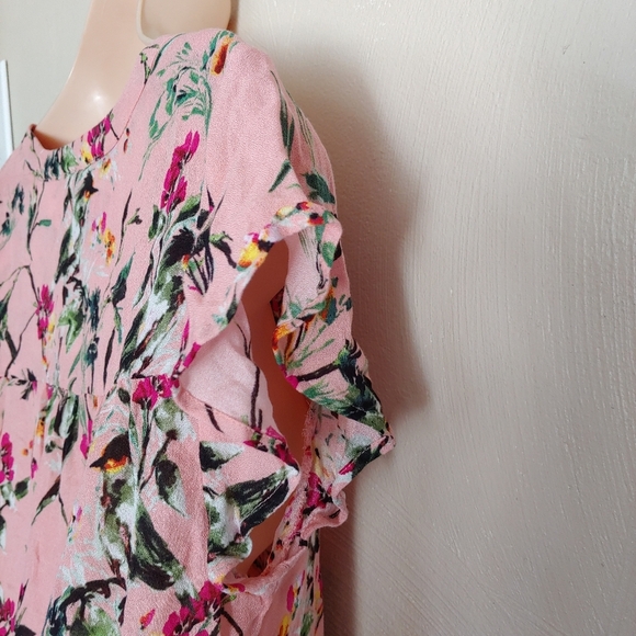 DR2 Henley Pink Floral Button Down Short Sleeve Blouse Top Size Women's Small - Picture 5 of 10